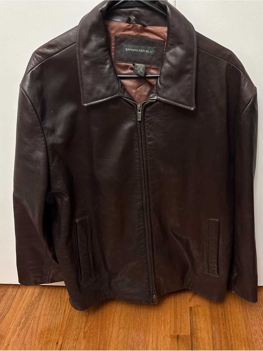 Vintage Banana Republic men’s brown leather jacket Size XL Full Zip Moto READ